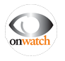Logo: silver eye with "on watch" beneath it